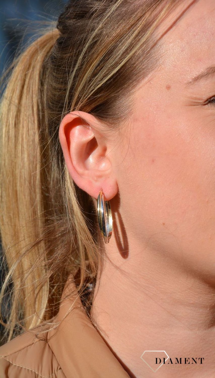 Złote kolczyki koła 585 skręcone z białym złotem owalne 2,5 cm KL 4484A.jpg